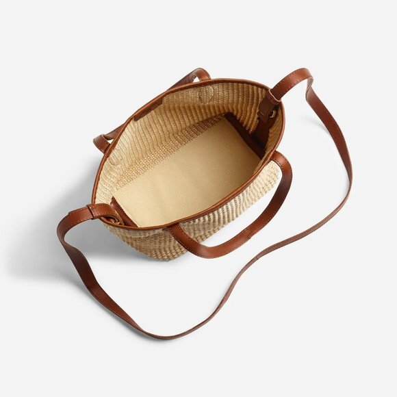 NWT Madewell The Mini Shopper Tote in Leather-Trimmed Straw - Picture 2 of 3